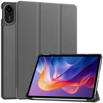 Xiaomi Redmi Pad 2 Grey Leather Tablet Case - 3-Fold Holder Cover - 1