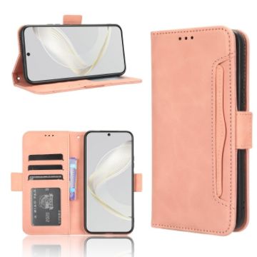 Huawei nova 11 Pink Leather Phone Case with Card Slots - Calf Texture - 1