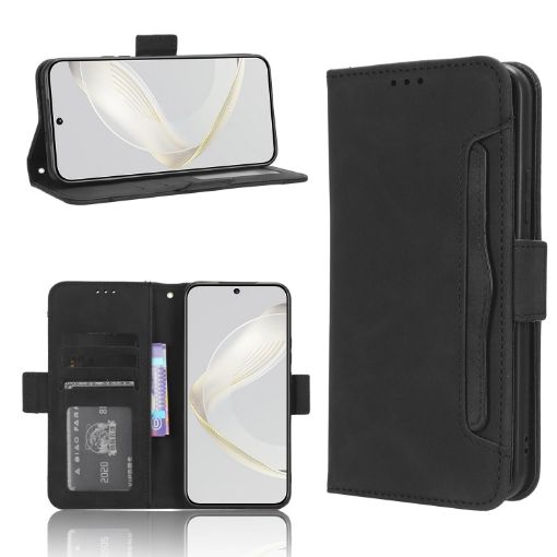 Huawei nova 11 Leather Phone Case - Black, Card Slots, Calf Texture - 1