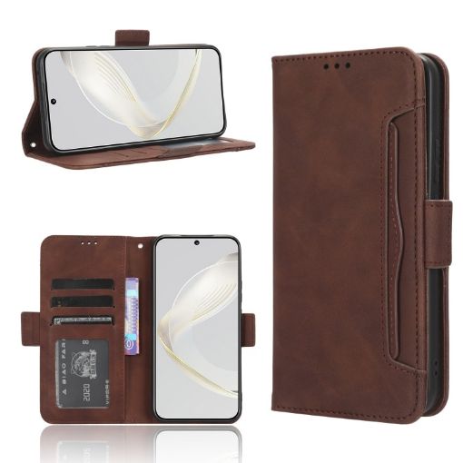 Huawei nova 11 Leather Phone Case - Brown, Card Slots, Calf Texture - 1