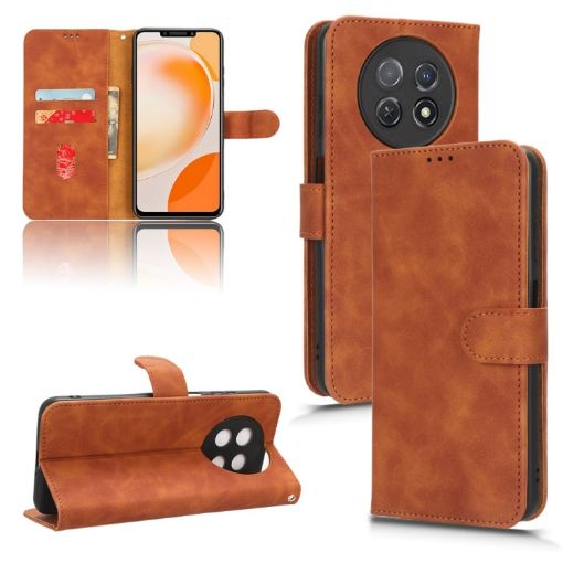 Huawei Enjoy 60X Brown Magnetic Flip Leather Phone Case Skin Feel - 1