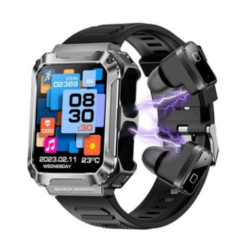 OVISEN T93 1.96" Smart Watch & Bluetooth Headset, Blood Oxygen, Silver - 1