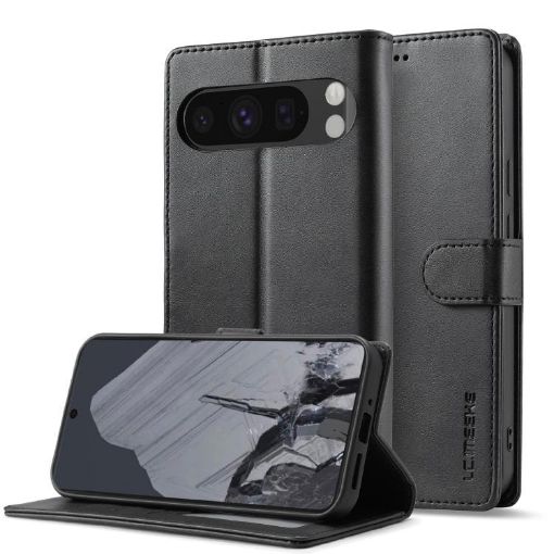 Google Pixel 10/10 Pro LC.IMEEKE Black Calf Texture Flip Leather Case - 1