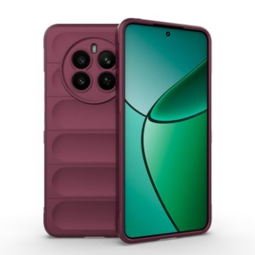 Realme 12+ 5G Wine Red Magic Shield TPU Flannel Phone Case - 1