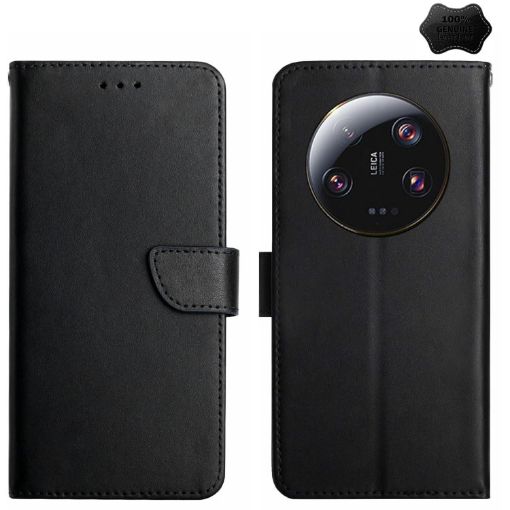 Xiaomi 14 Ultra Black Genuine Leather Flip Case - Fingerprint-proof - 1