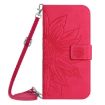 Xiaomi 14 Ultra Rose Red Sun Flower Embossed Leather Case with Lanyard - 2