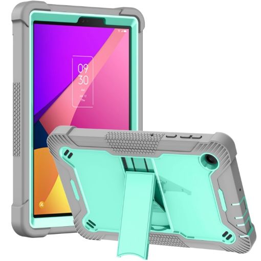 TCL Tab 8 LE Shockproof Silicone Hybrid PC Case with Holder Mint/Grey - 1