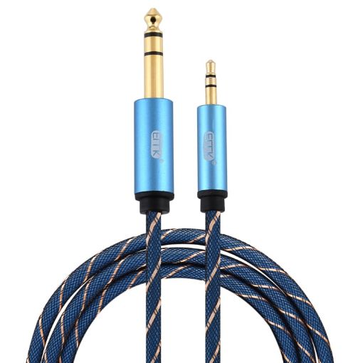 EMK 3.5mm to 6.35mm Gold Plated AUX Cable 1.5m Dark Blue Nylon Braid - 1
