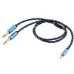 EMK 3.5mm to 2 x 6.35mm Gold AUX Cable 1.5m Dark Blue for PC/X-BOX/PS3 - 3