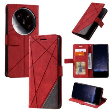 Xiaomi 14 Ultra Red Leather Phone Case - Skin Feel Splicing Design - 1