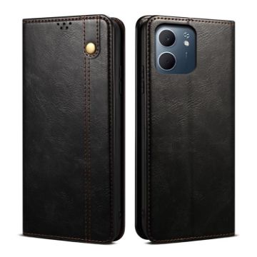 OPPO Reno14 Pro 5G Leather Case - Black Oil Wax Crazy Horse Texture - 1