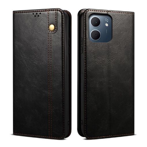 OPPO Reno14 Pro 5G Leather Case - Black Oil Wax Crazy Horse Texture - 1