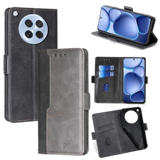 OPPO Find X8s 5G Leather Phone Case - Black/Grey Contrast Buckle - 1