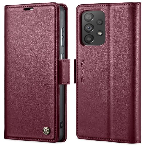 Samsung Galaxy A73 5G CaseMe 023 Leather Case, RFID Anti-theft, Wine Red - 1