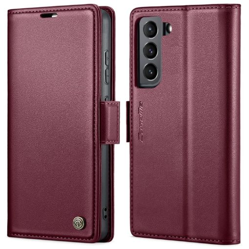 Samsung Galaxy S22+ 5G CaseMe 023 Leather RFID Phone Case - Wine Red - 1