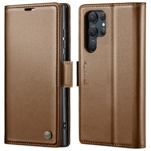 Samsung Galaxy S22 Ultra 5G CaseMe 023 Leather RFID Phone Case Brown - 1
