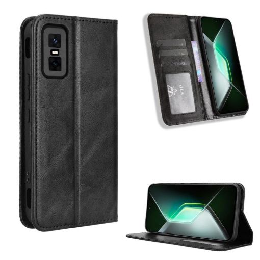 Infinix GT 30 Pro 5G Black Retro Leather Magnetic Buckle Phone Case - 1