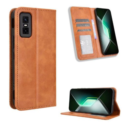 Infinix GT 30 Pro 5G Brown Leather Phone Case with Magnetic Buckle - 1