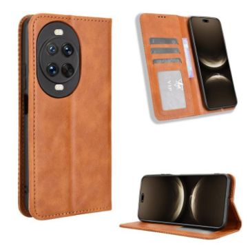 Huawei nova 14 5G Brown Leather Phone Case with Magnetic Buckle Retro Design - 1