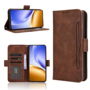 Realme 14 5G Brown Leather Phone Case with Card Slots - Calf Texture - 1