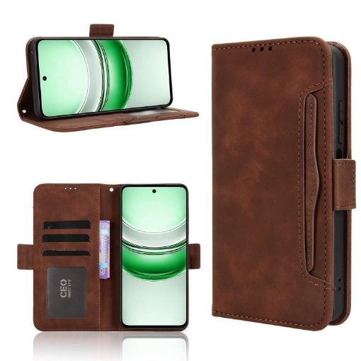 Realme C71 4G Brown Leather Phone Case with Card Slots - Calf Texture - 1