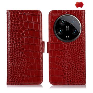 Xiaomi 14 Ultra Red Crocodile Cowhide Leather Phone Case - 1