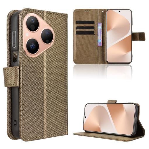 Huawei Pura 80 5G Brown Diamond Texture Leather Phone Case - 1