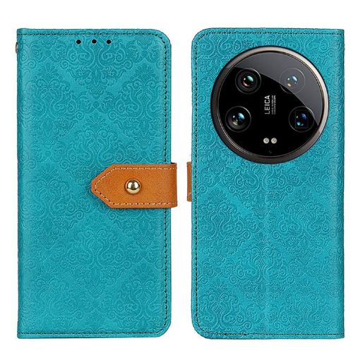 Xiaomi 14 Ultra Blue European Floral Embossed Leather Phone Case - 1