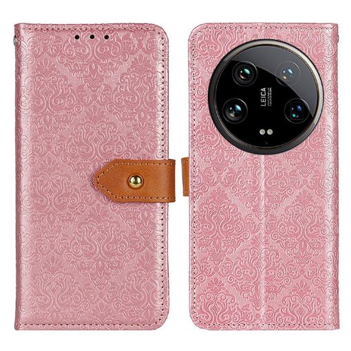 Xiaomi 14 Ultra Pink Floral Embossed Leather Phone Case - European Style - 1