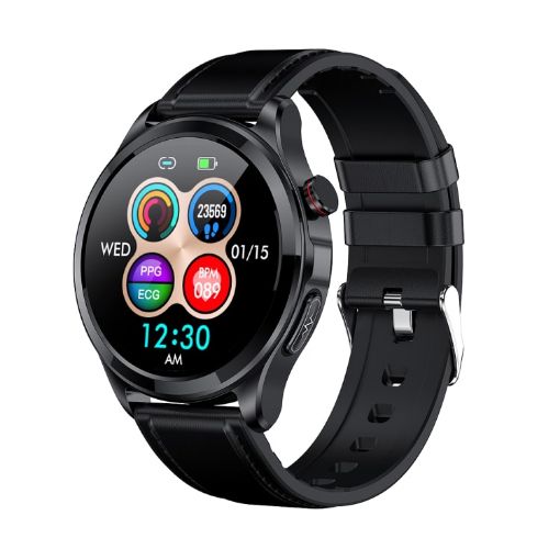 TK22 Smart Watch: 1.39" IP67 Waterproof, ECG, Blood Sugar, Leather Band - 1