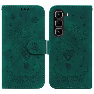 Infinix Hot 50 Pro+ 4G Green Butterfly Rose Embossed Leather Case - 1