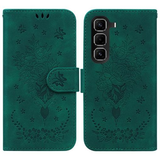 Infinix Hot 50 Pro+ 4G Green Butterfly Rose Embossed Leather Case - 1