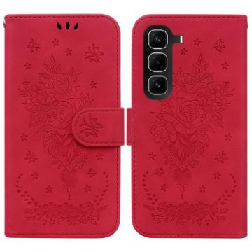 Infinix Hot 50 Pro+ 4G Red Butterfly Rose Embossed Leather Case - 1