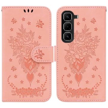 Infinix Hot 50 Pro+ 4G Pink Butterfly Rose Embossed Leather Case - 1