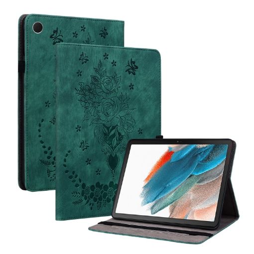 Samsung Galaxy Tab 9+ Green Butterfly Rose Embossed Leather Case - 1