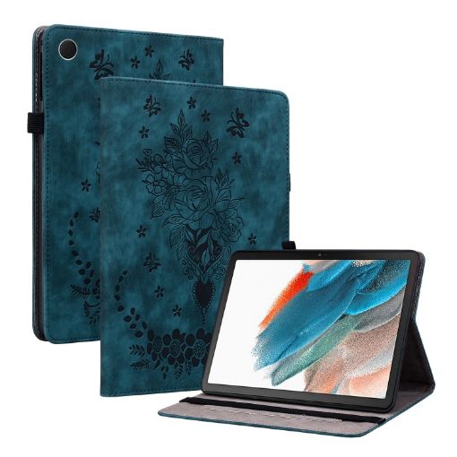Samsung Galaxy Tab 9+ Dark Blue Butterfly Rose Leather Case - 1