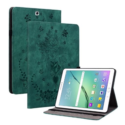 Samsung Galaxy Tab S2 9.7 T810 T815 Green Butterfly Rose Leather Case - 1