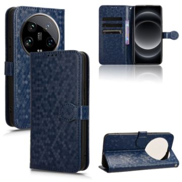 Xiaomi 14 Ultra Blue Leather Phone Case with Honeycomb Dot Texture - 1