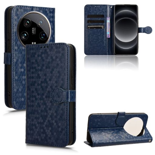 Xiaomi 14 Ultra Blue Leather Phone Case with Honeycomb Dot Texture - 1