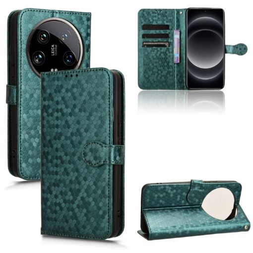 Xiaomi 14 Ultra Green Honeycomb Dot Texture Leather Phone Case - 1