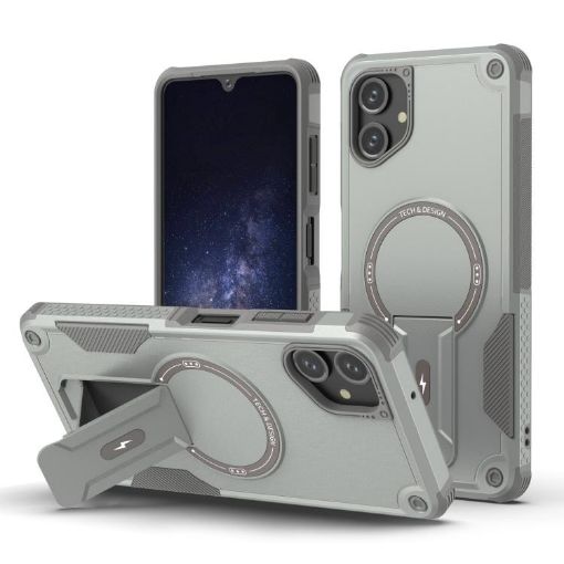 Samsung Galaxy A06 4G/5G Grey Armor MagSafe Holder Hybrid Case - 1