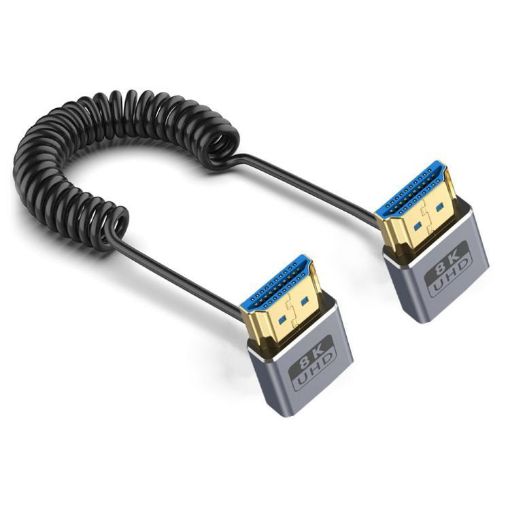 Coiled 0.7m HDMI 2.1 Cable 8K 48Gbps Down to Down Elbow - 1