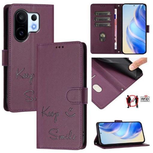 Violet RFID Leather Phone Case for vivo S30 Pro mini - Smile Embossing - 1