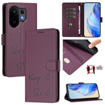 Violet RFID Leather Phone Case for vivo S30 - Smile Embossing Design - 1