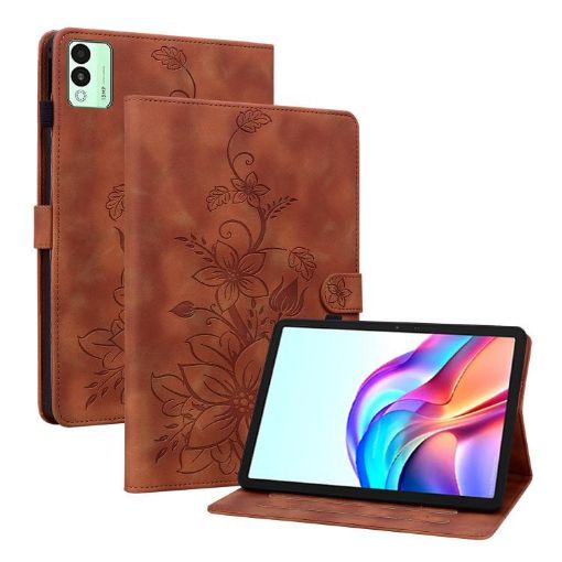 Tecno Megapad 11 Brown Lily Embossed Leather Tablet Case - 1