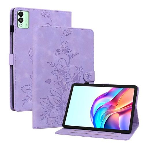Tecno Megapad 11 Purple Lily Embossed Leather Tablet Case - 1