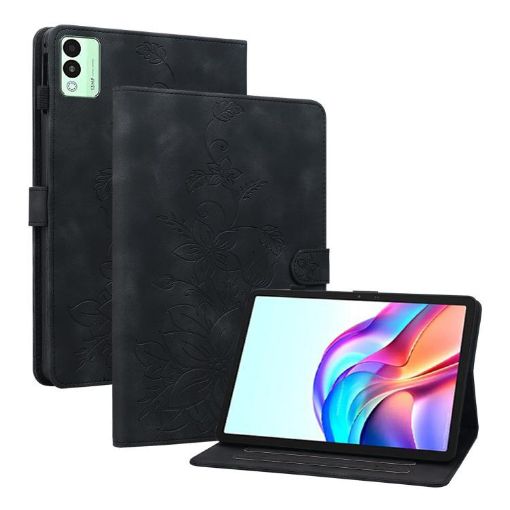 Tecno Megapad 11 Black Lily Embossed Leather Tablet Case - 1