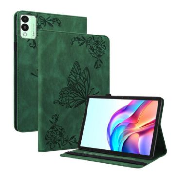 Tecno Megapad 11 Green Butterfly Flower Embossed Leather Tablet Case - 1