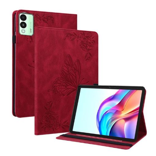 Tecno Megapad 11 Red Butterfly Flower Embossed Leather Tablet Case - 1