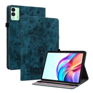 Tecno Megapad 11 Dark Blue Butterfly Rose Embossed Leather Tablet Case - 1